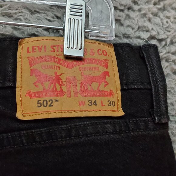 Levis Jeans Mens 34x30 502 Black Tapered Fit Stretch Cotton Denim - Picture 2 of 11